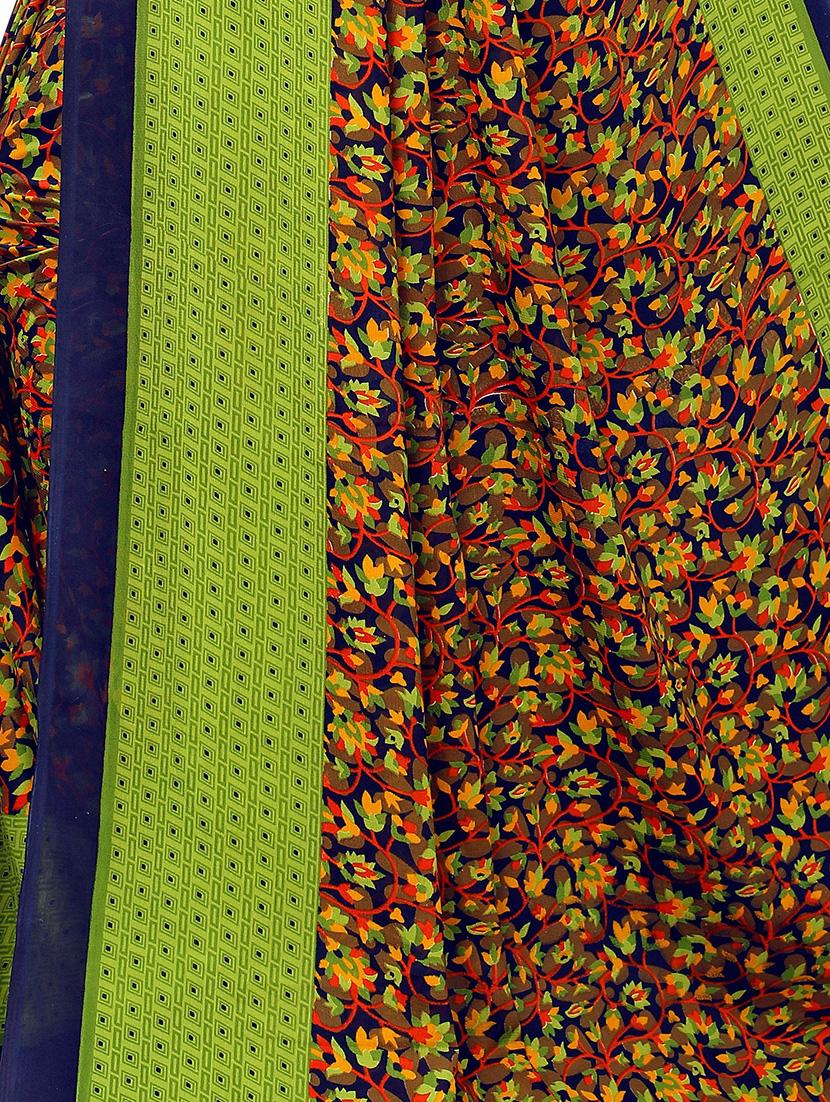 contrast bordered floral printed saree with blouse - 18488488 - Standard Image - 2