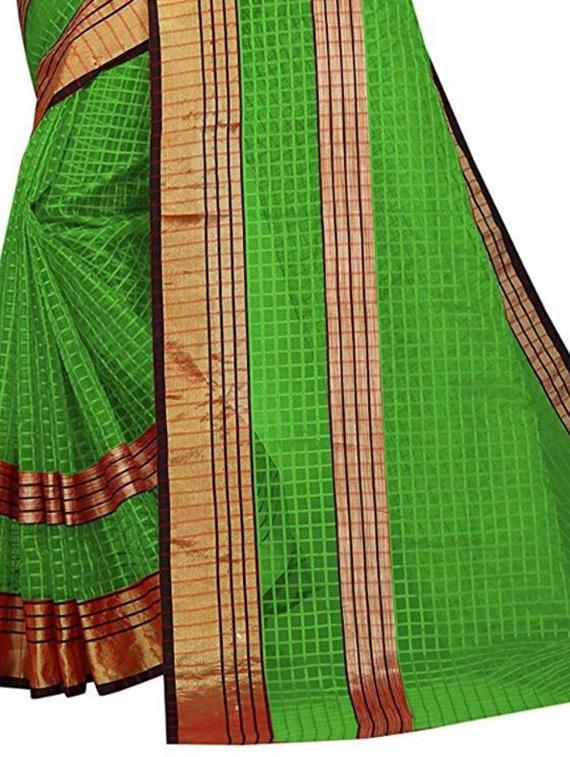 women's checks green colored saree with blouse - 18488720 - Standard Image - 2