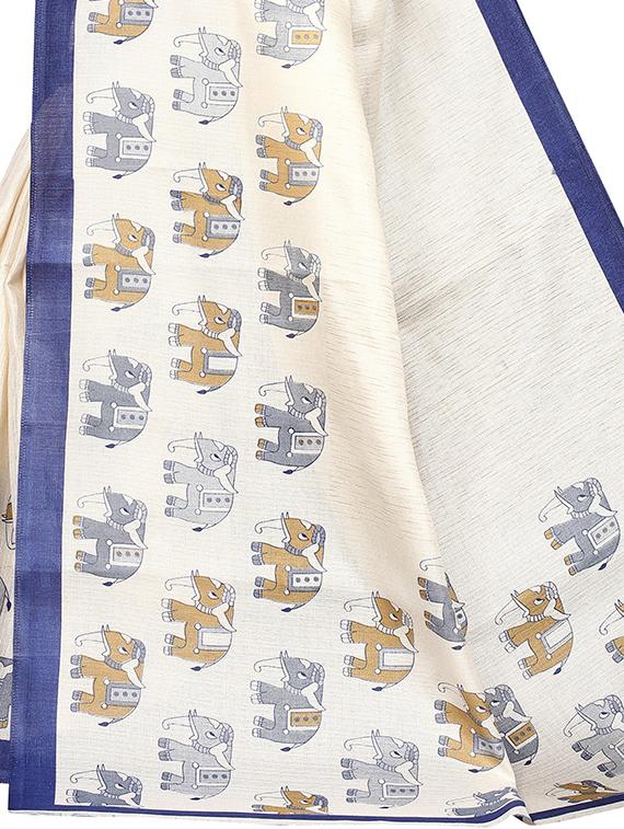 contrast bordered printed saree with blouse - 18488741 - Standard Image - 2