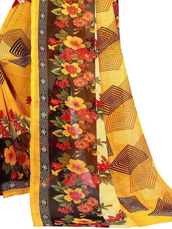 women's floral yellow colored saree with blouse - 18488800 - Standard Image - 2