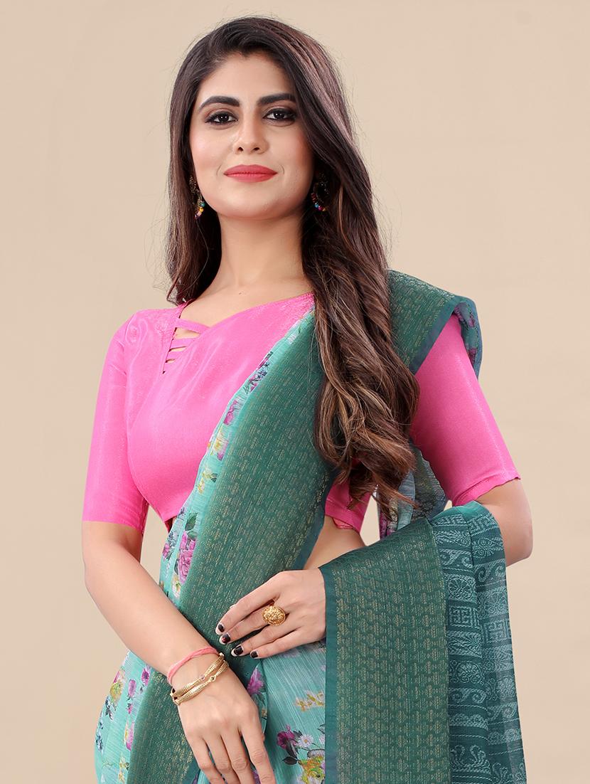 floral printed saree with blouse - 18489094 - Standard Image - 2