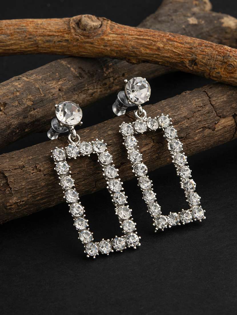 silver plated diamond crafted contemporary drop earring
