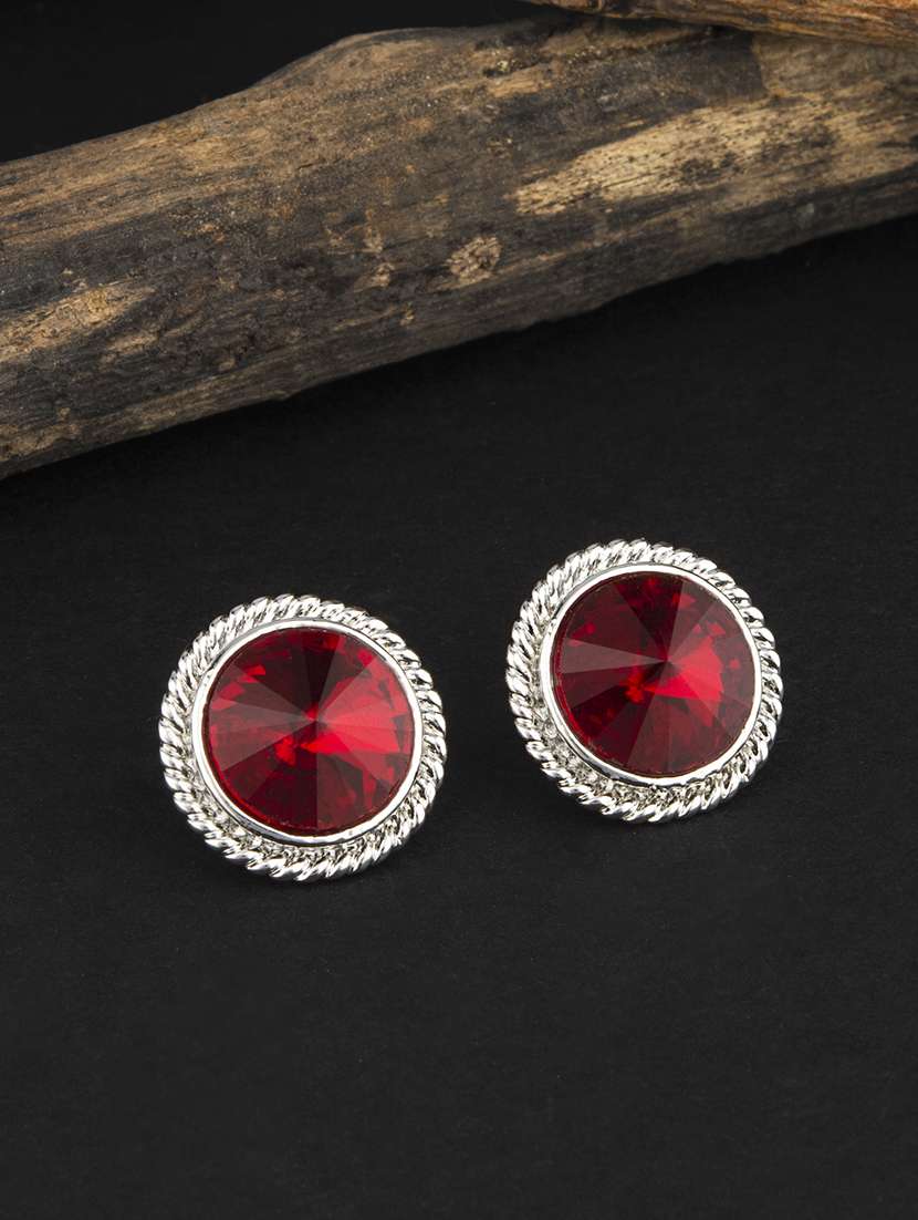 contemporary silver toned embellished with cz diamond stud earring