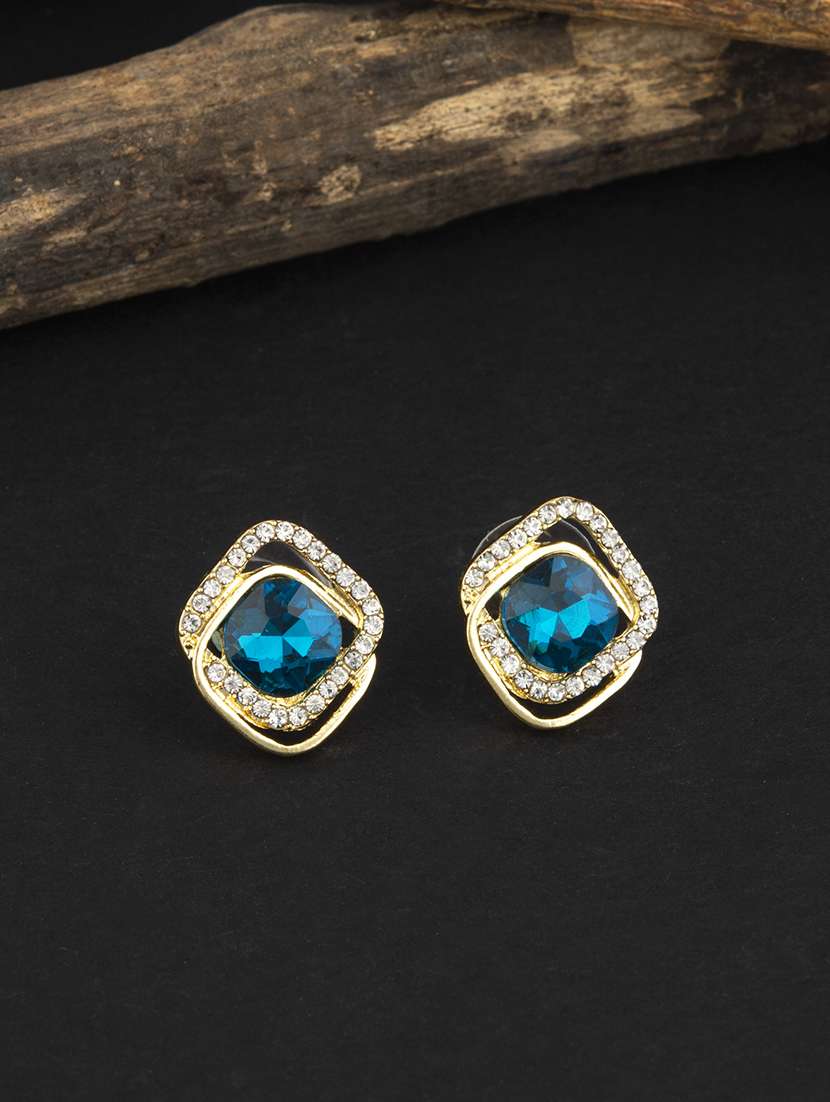 contemporary gold toned with blue dimond stud earring