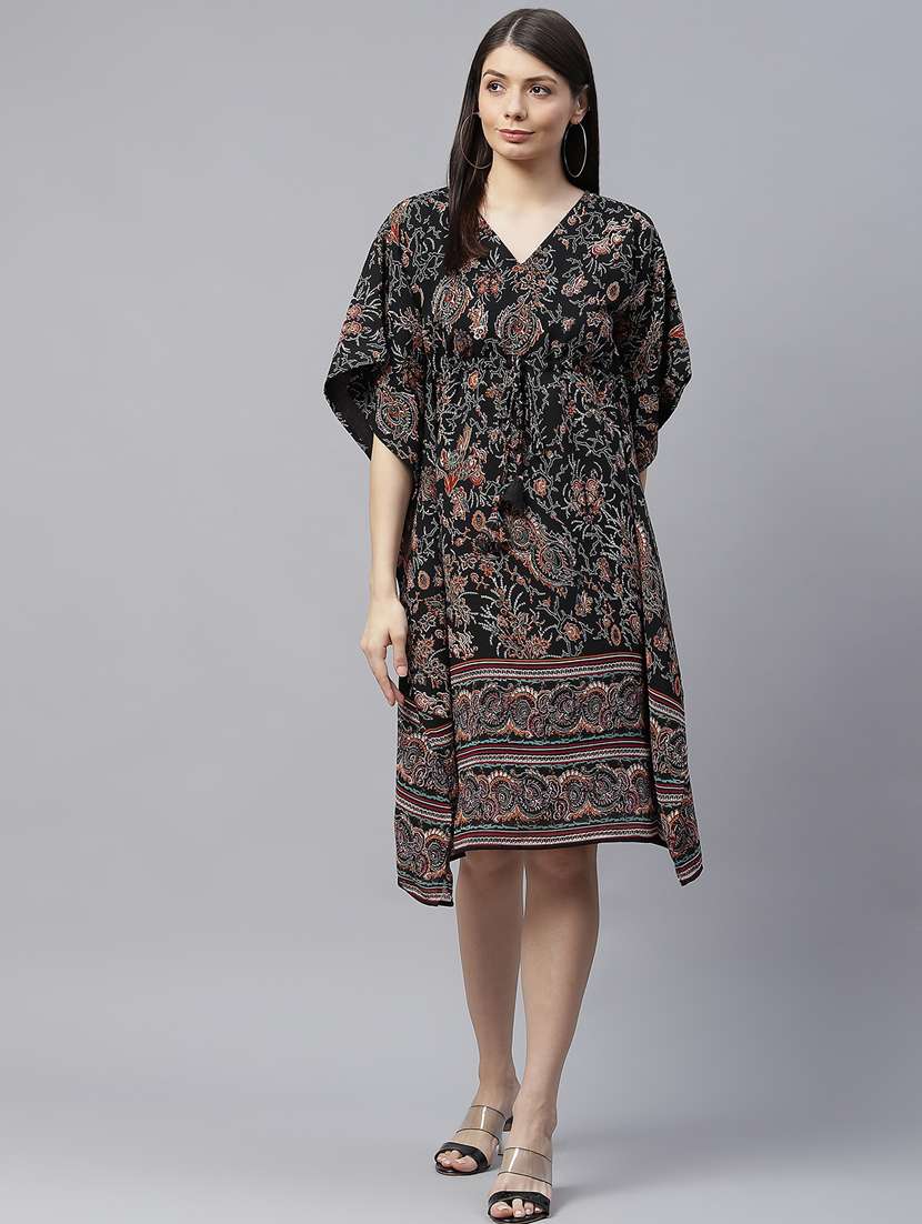 v-neck printed kaftan dress