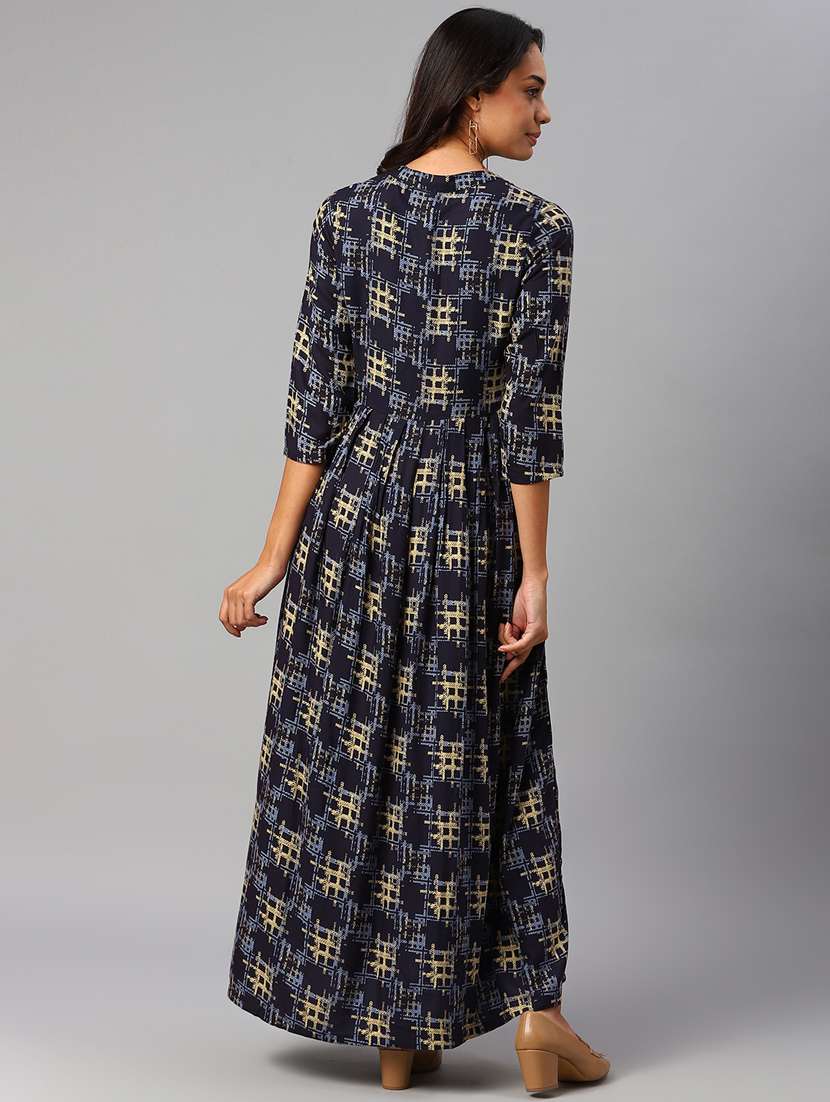 mandarin neck printed ethnic maxi dress - 18499042 -  Standard Image - 2