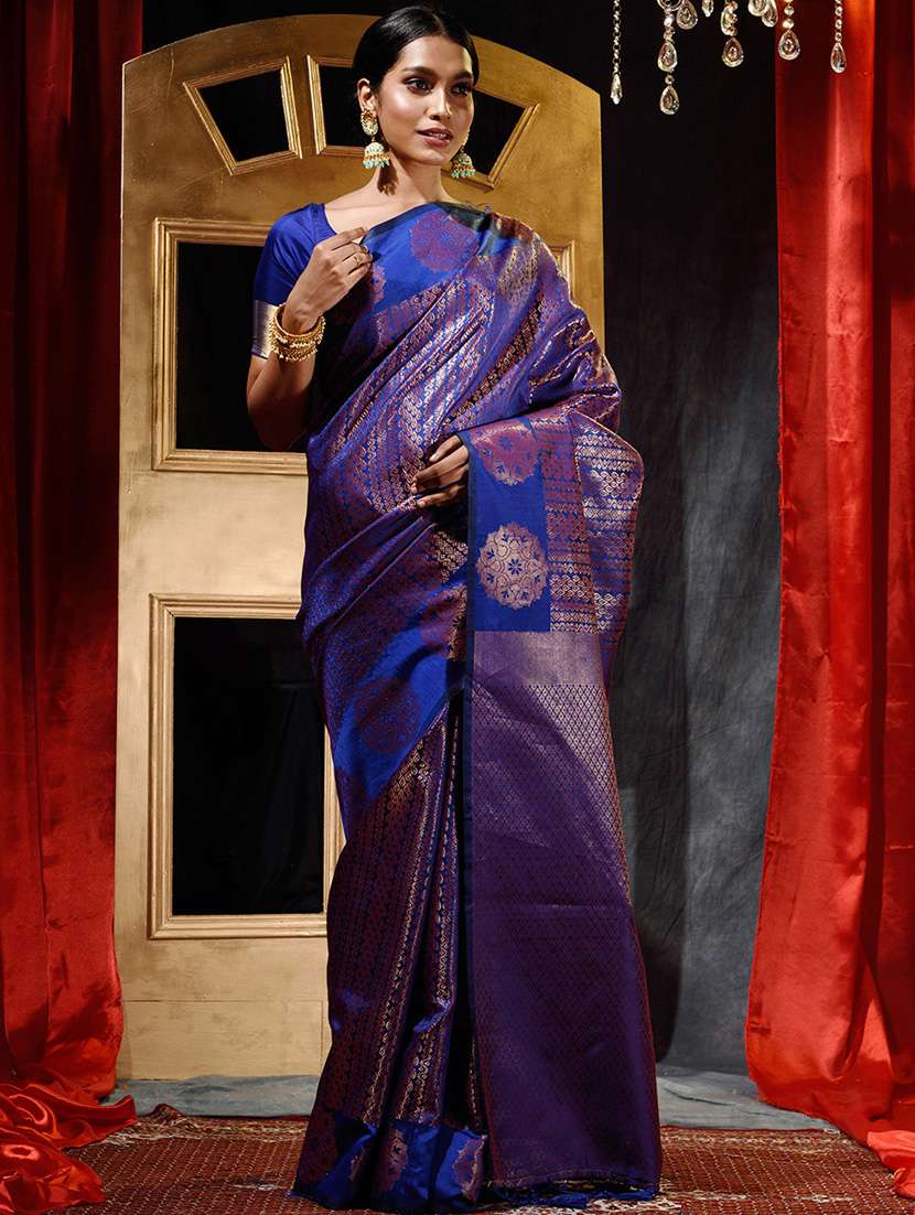 self design woven saree with blouse