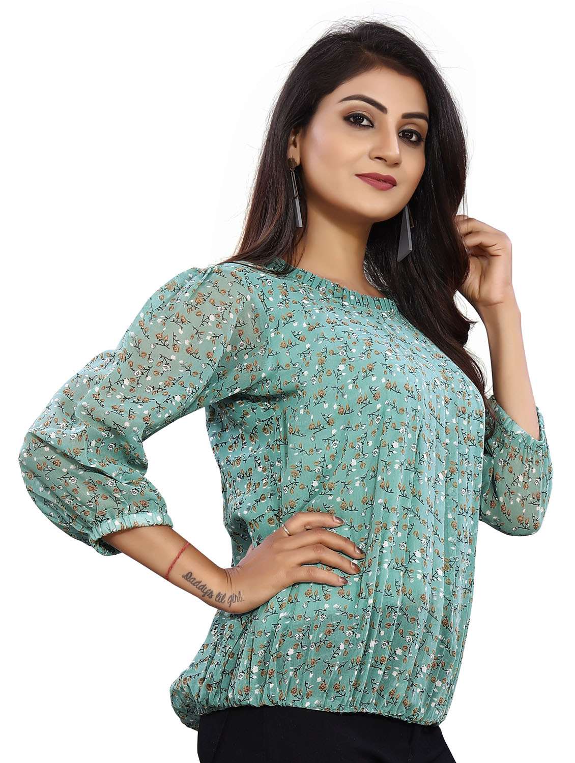 round neck floral blouson top - 18499535 - Standard Image - 2