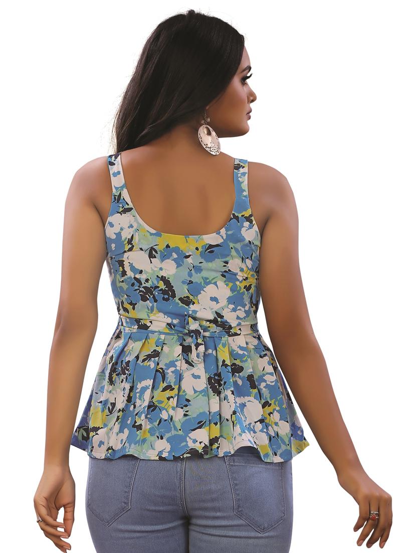 scoop neck floral peplum top - 18499537 - Standard Image - 2