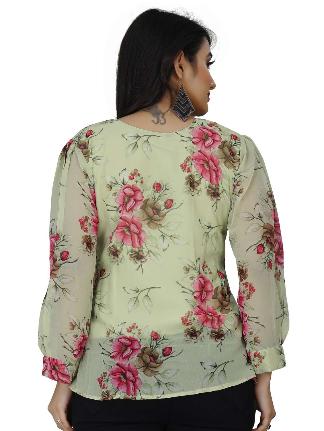 round neck floral top - 18499545 - Standard Image - 2