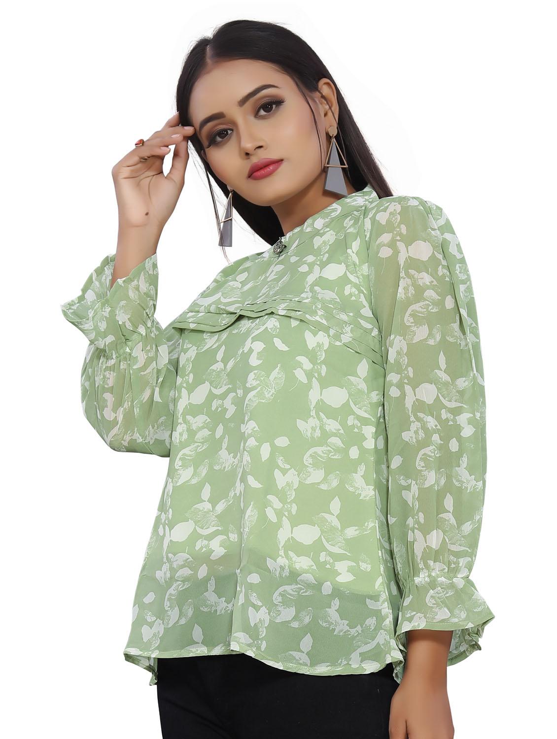 mock neck printed a-line top - 18499552 - Standard Image - 2