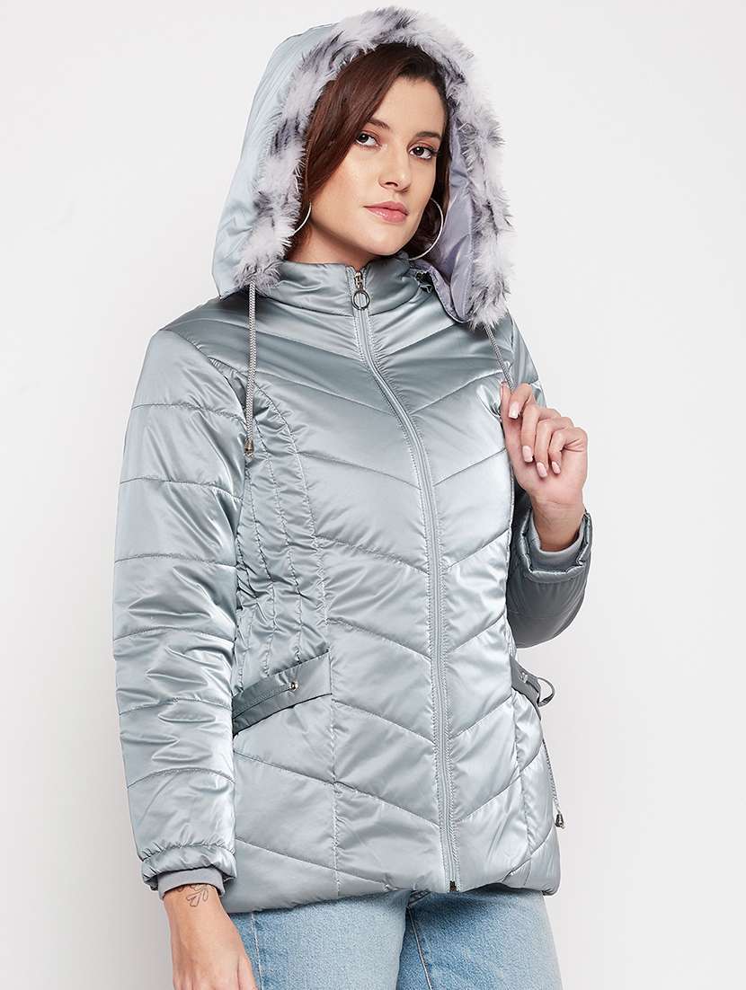 women solid long sleeve quilted jacket  - 18500012 -  Standard Image - 2