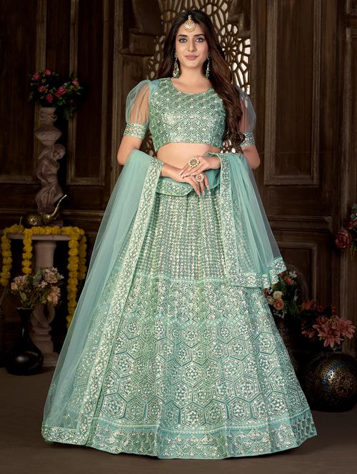 embroidered unstitched lehenga choli with dupatta  - 18500048 -  Standard Image - 0