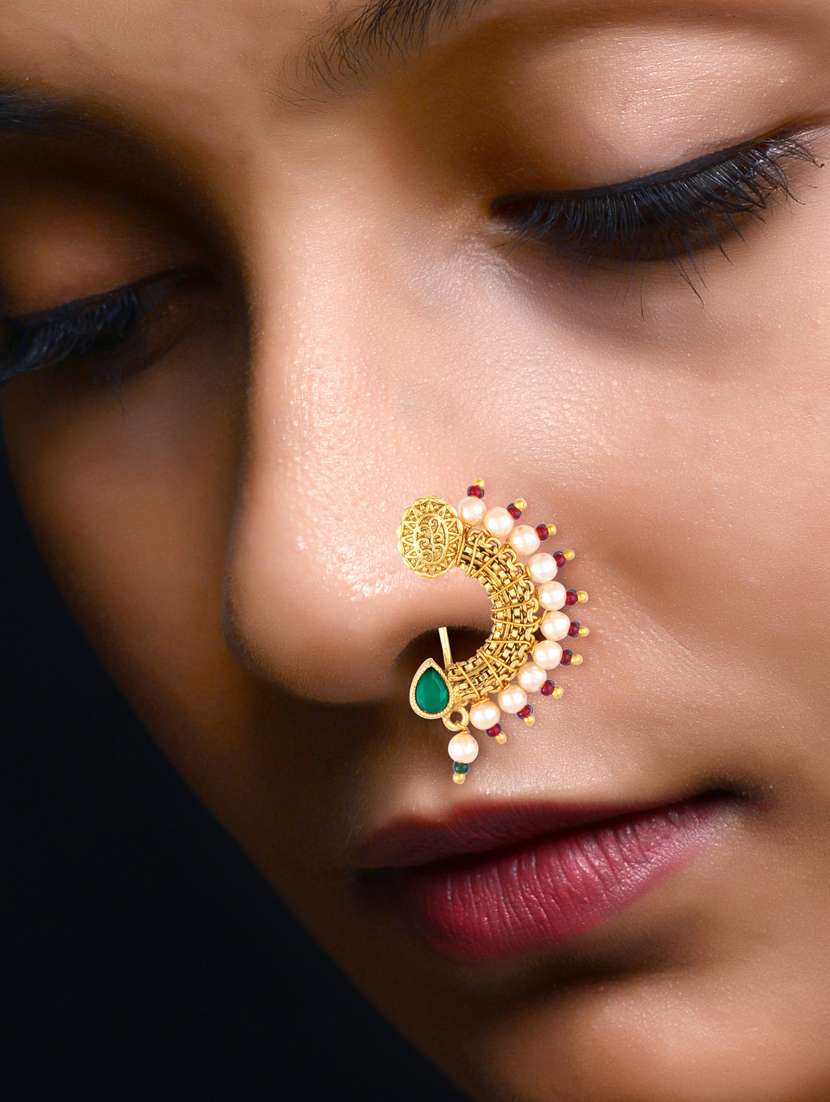 green brass naath nose pin - 18500124 - Standard Image - 2