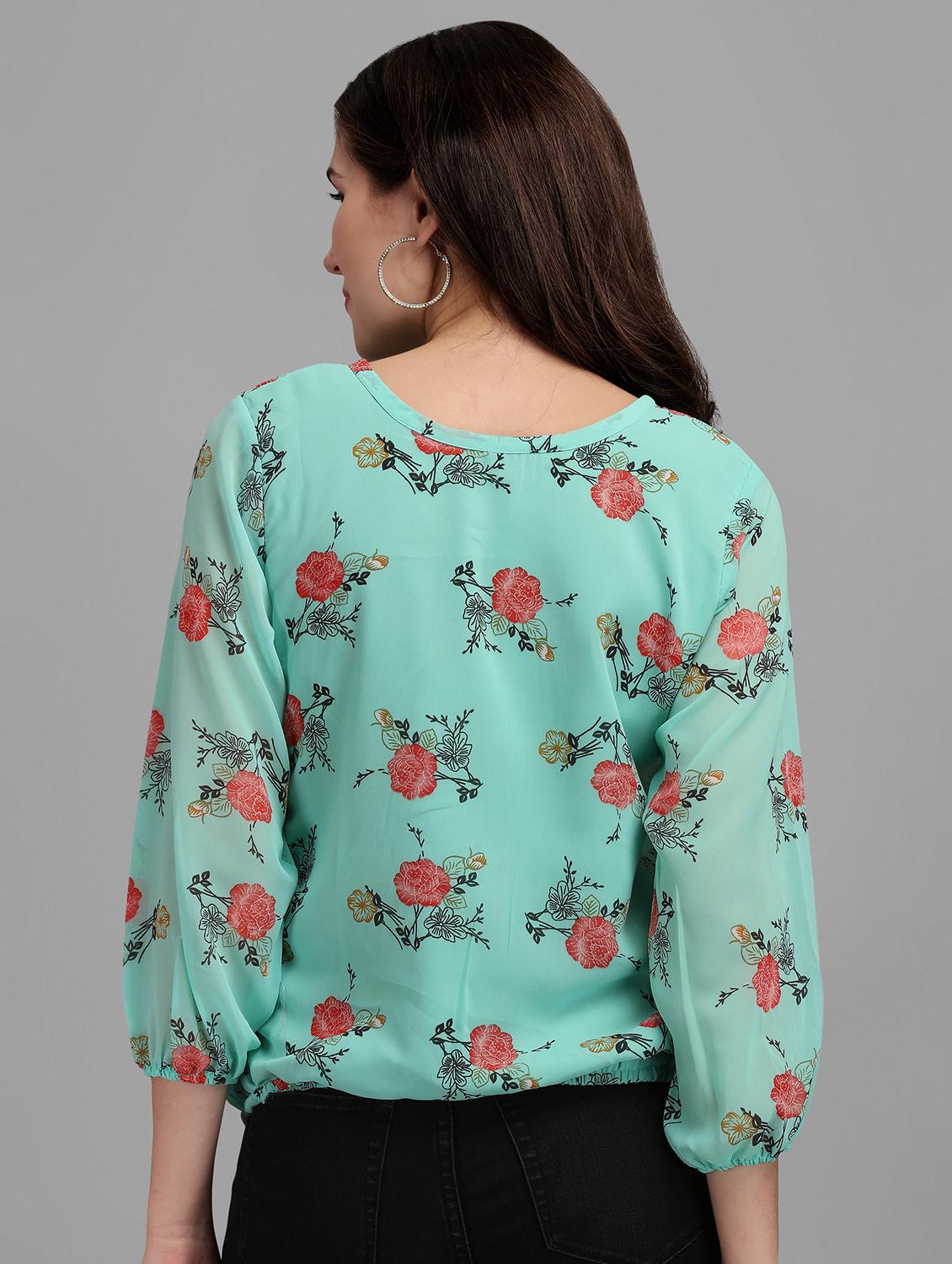 round neck floral print blouson top - 18500235 - Standard Image - 2