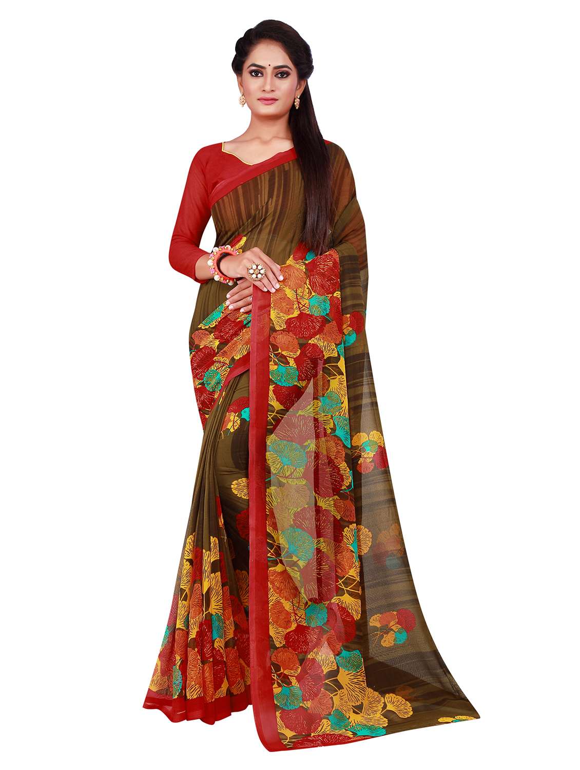 pack of 2 printed saree with blouse - 18501150 - Standard Image - 2