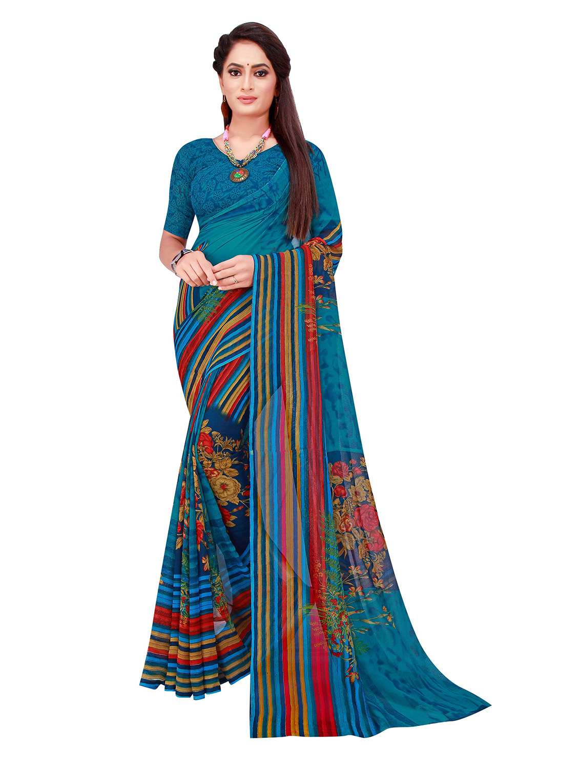 pack of 2 printed saree with blouse - 18501309 -  Standard Image - 2