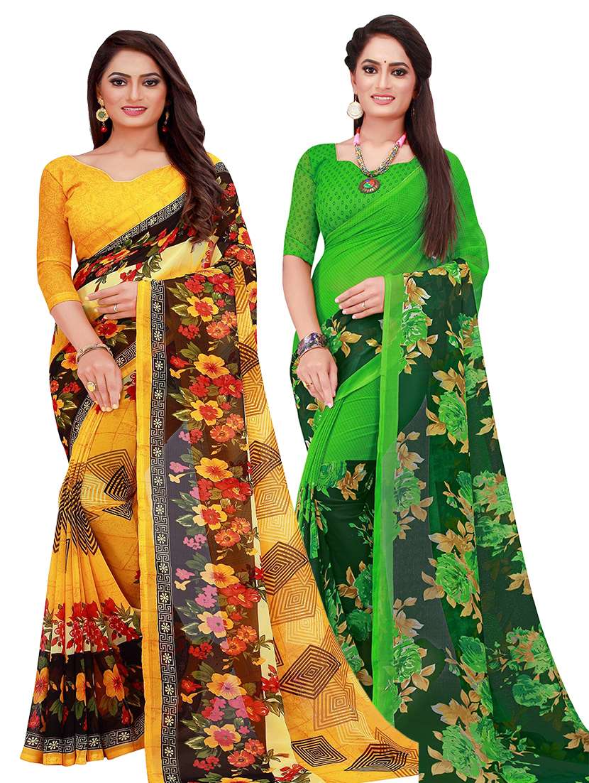 pack of 2 printed sarees with blouse