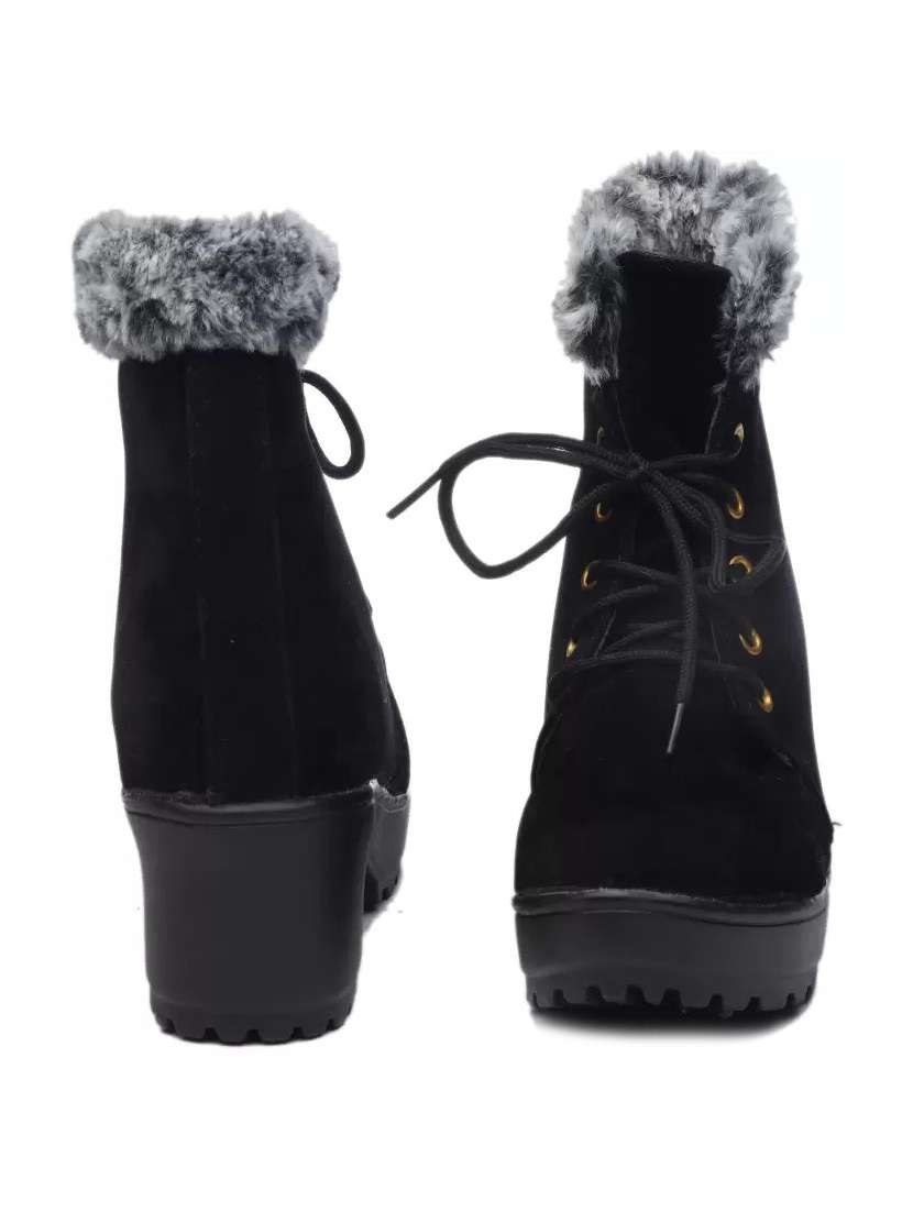 ankle length lace up boots with fur accent - 18502600 - Standard Image - 2