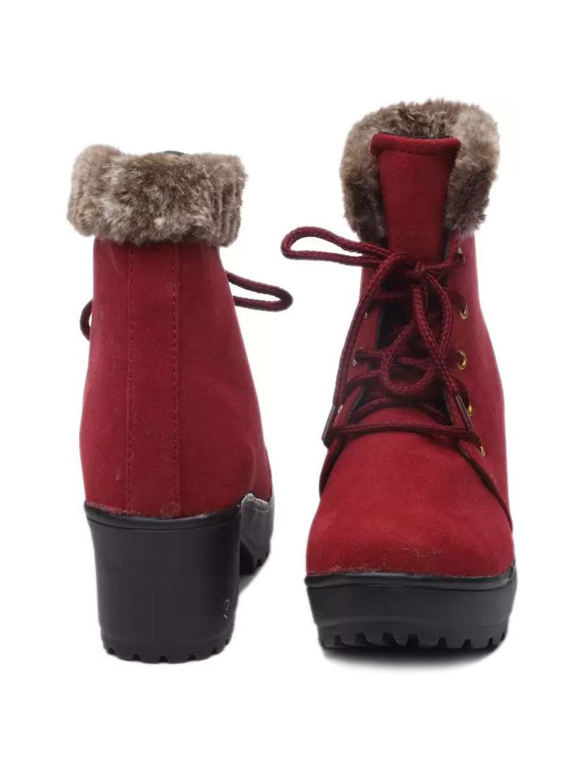 ankle length lace up boots with fur accent - 18502601 - Standard Image - 2