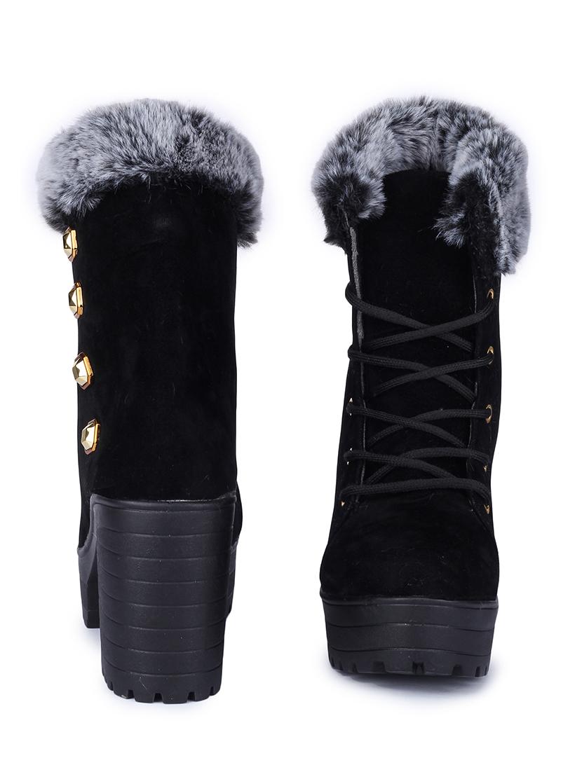 women black lace up ankle boots with fur accent - 18502609 - Standard Image - 2