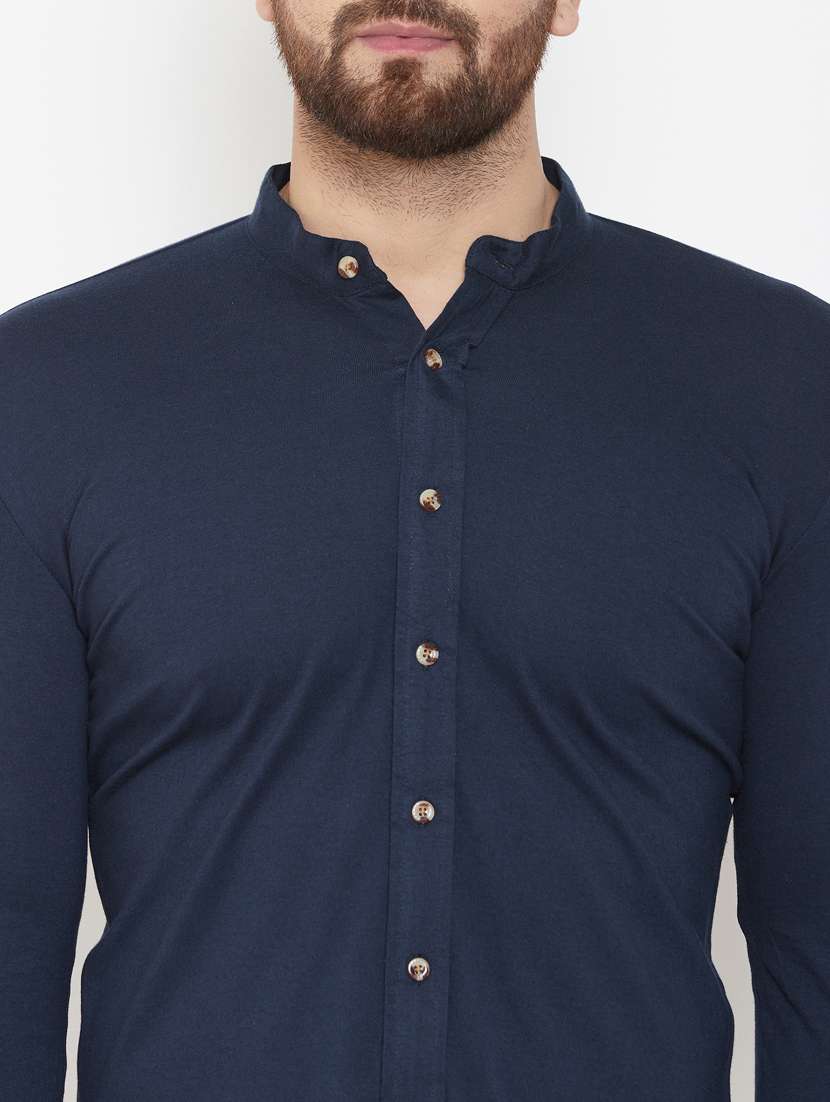 mandarin neck solid casual shirt - 18507447 -  Standard Image - 2