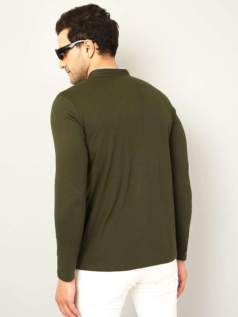 olive green solid casual t-shirt  - 18507508 -  Standard Image - 2
