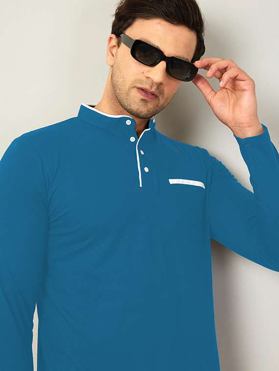 mandarin neck contrast piping solid t-shirt - 18507572 -  Standard Image - 2