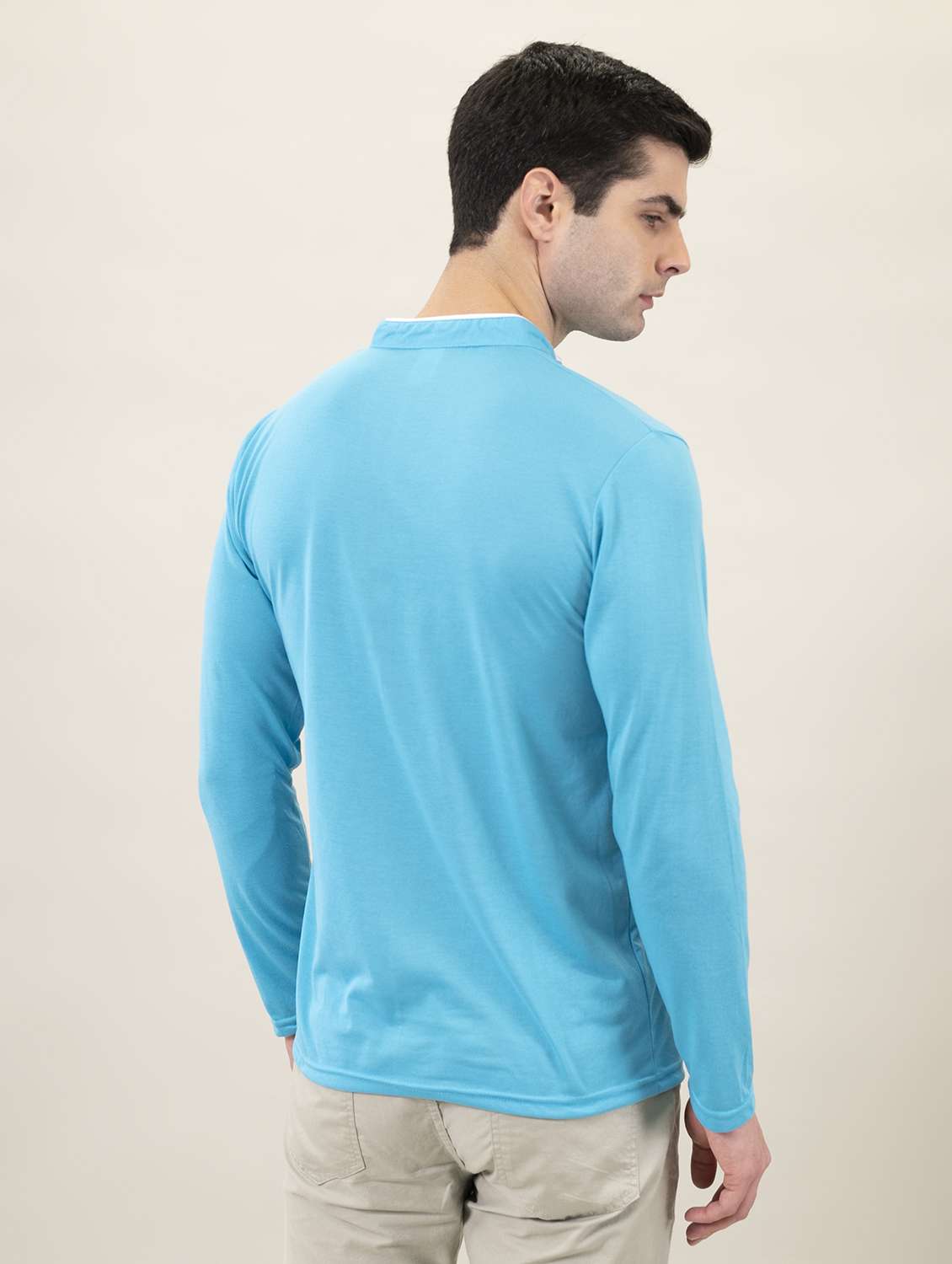 mandarin neck contrast piping solid t-shirt - 18507574 -  Standard Image - 2