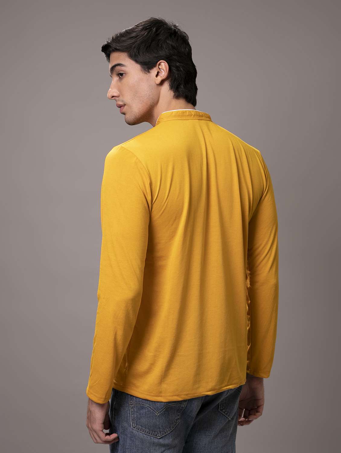 men mustard solid regular fit long sleeve t-shirt - 18507576 -  Standard Image - 2