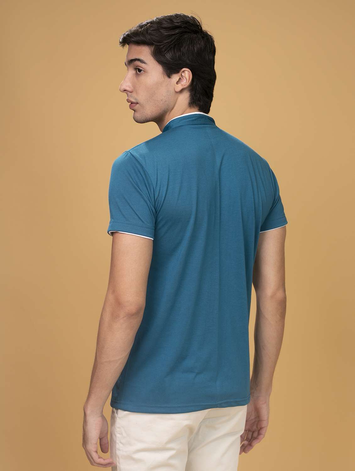 men blue slim fit contrast piping solid t-shirt - 18507581 -  Standard Image - 2