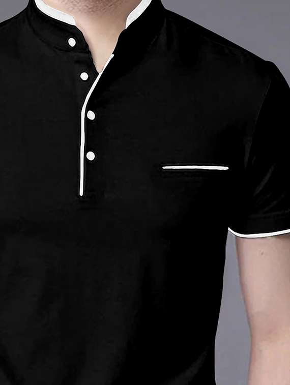 men black slim fit mandarin plain neck t-shirt - 18507613 -  Standard Image - 2