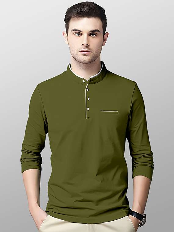 men green regulal fit mandarin neck solid t-shirt