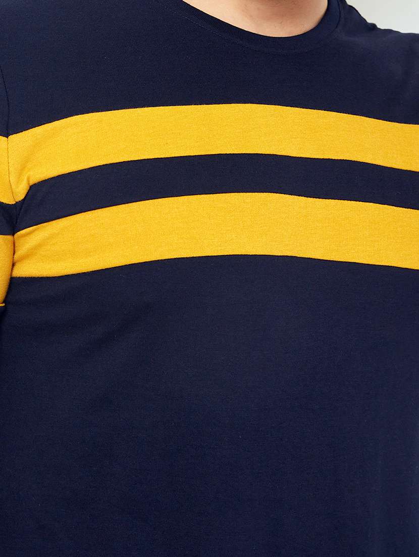 men navy blue slim fit color block t-shirt - 18507723 -  Standard Image - 2