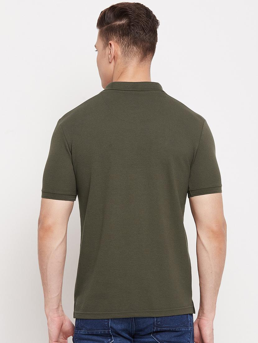 olive solid polo neck t-shirt - 18508002 - Standard Image - 2