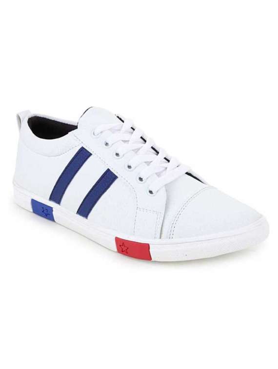 white synthetic lace up sneakers