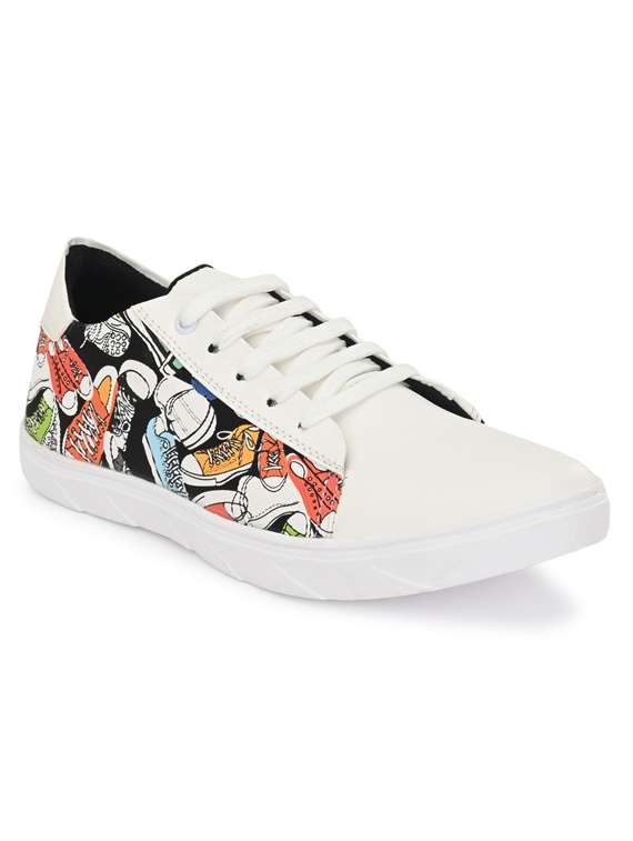 white synthetic lace up sneakers