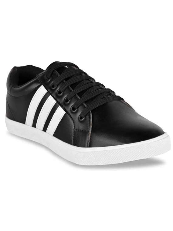 black synthetic lace up sneakers