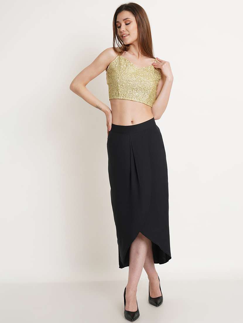 women gold sequin work fusion set