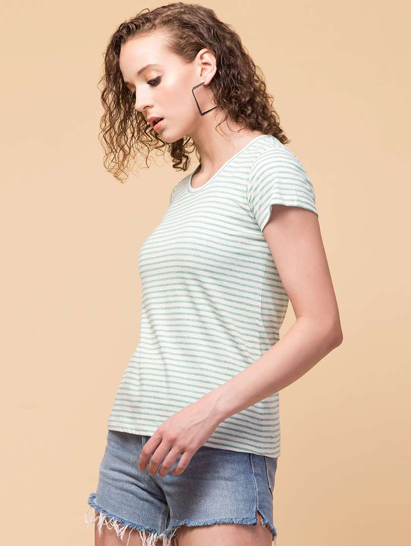 women's striped round neck t-shirt - 18509989 - Standard Image - 2