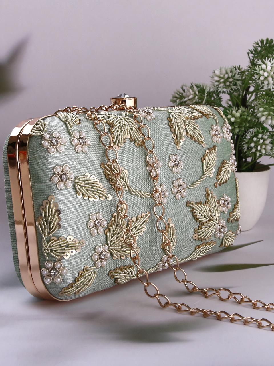dbfashionvilla mint green zardozi clutch box - 18510083 - Standard Image - 2