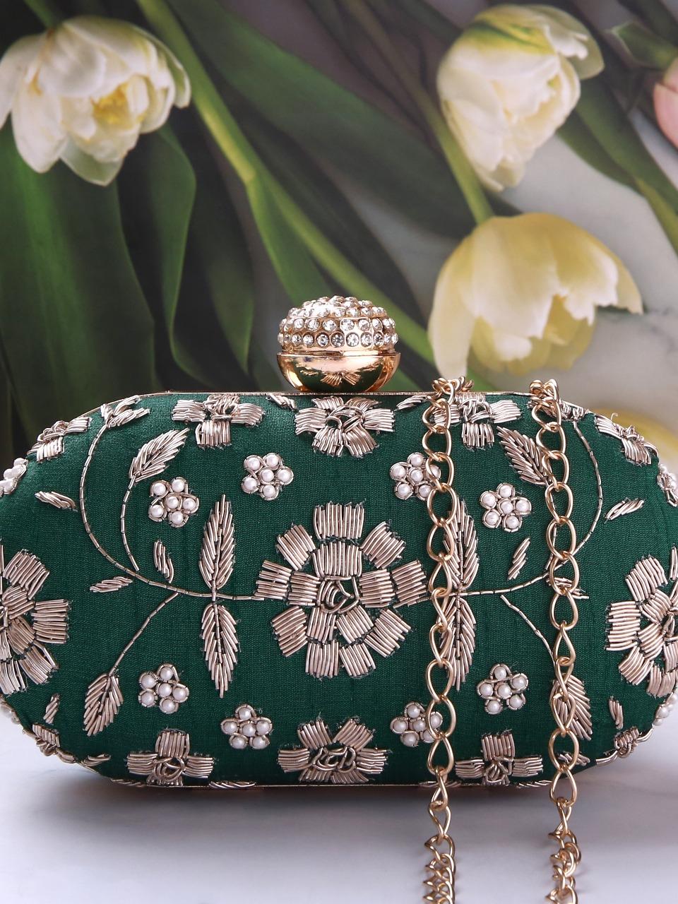 dbfashionvilla dark green zardozi clutch box - 18510142 - Standard Image - 2