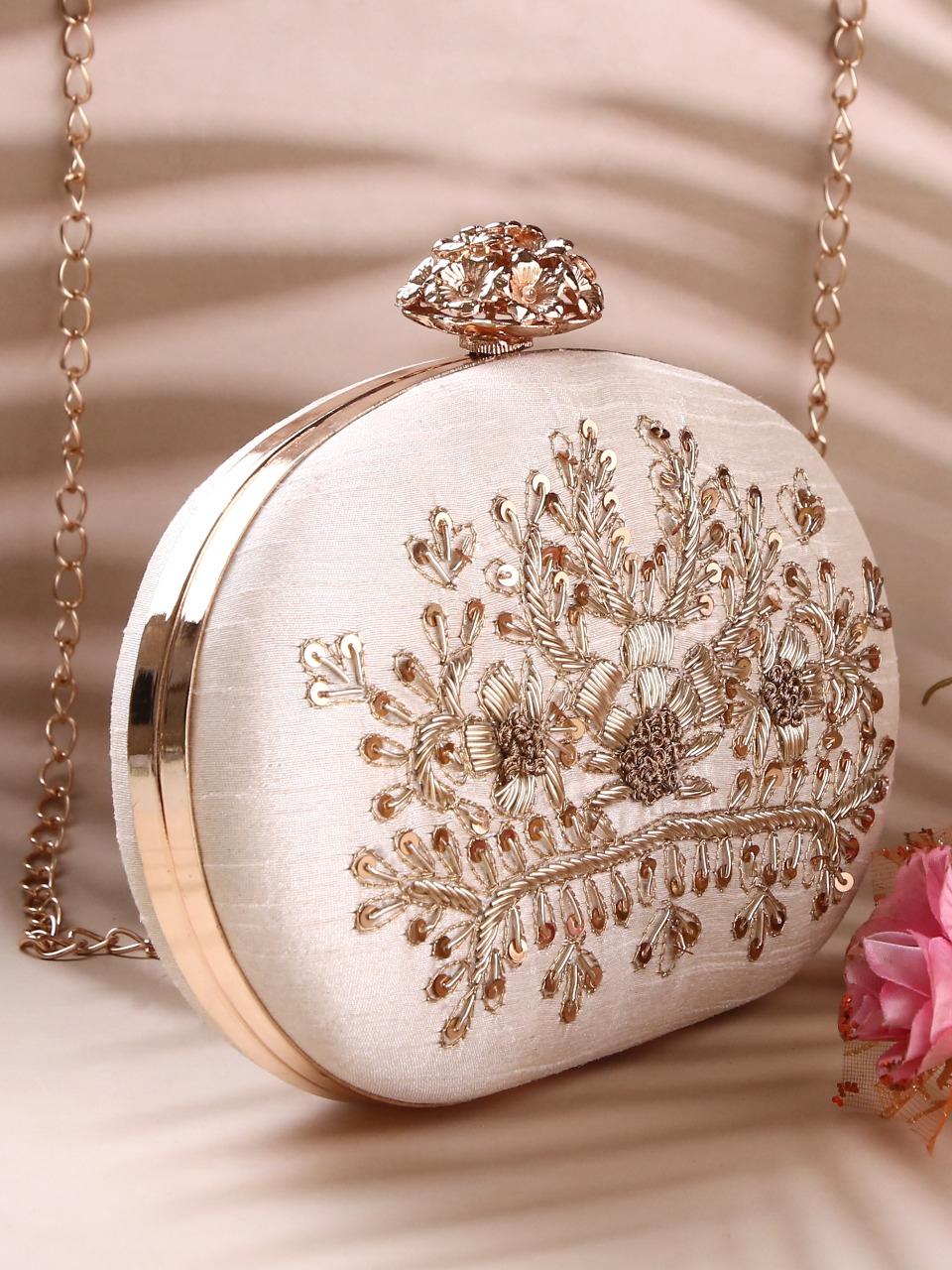 dbfashionvilla cream zardozi clutch box wedding - 18510156 - Standard Image - 2