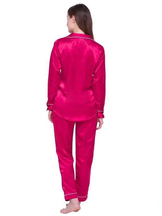 lapel neck solid nightwear pyjama set - 18510389 - Standard Image - 2