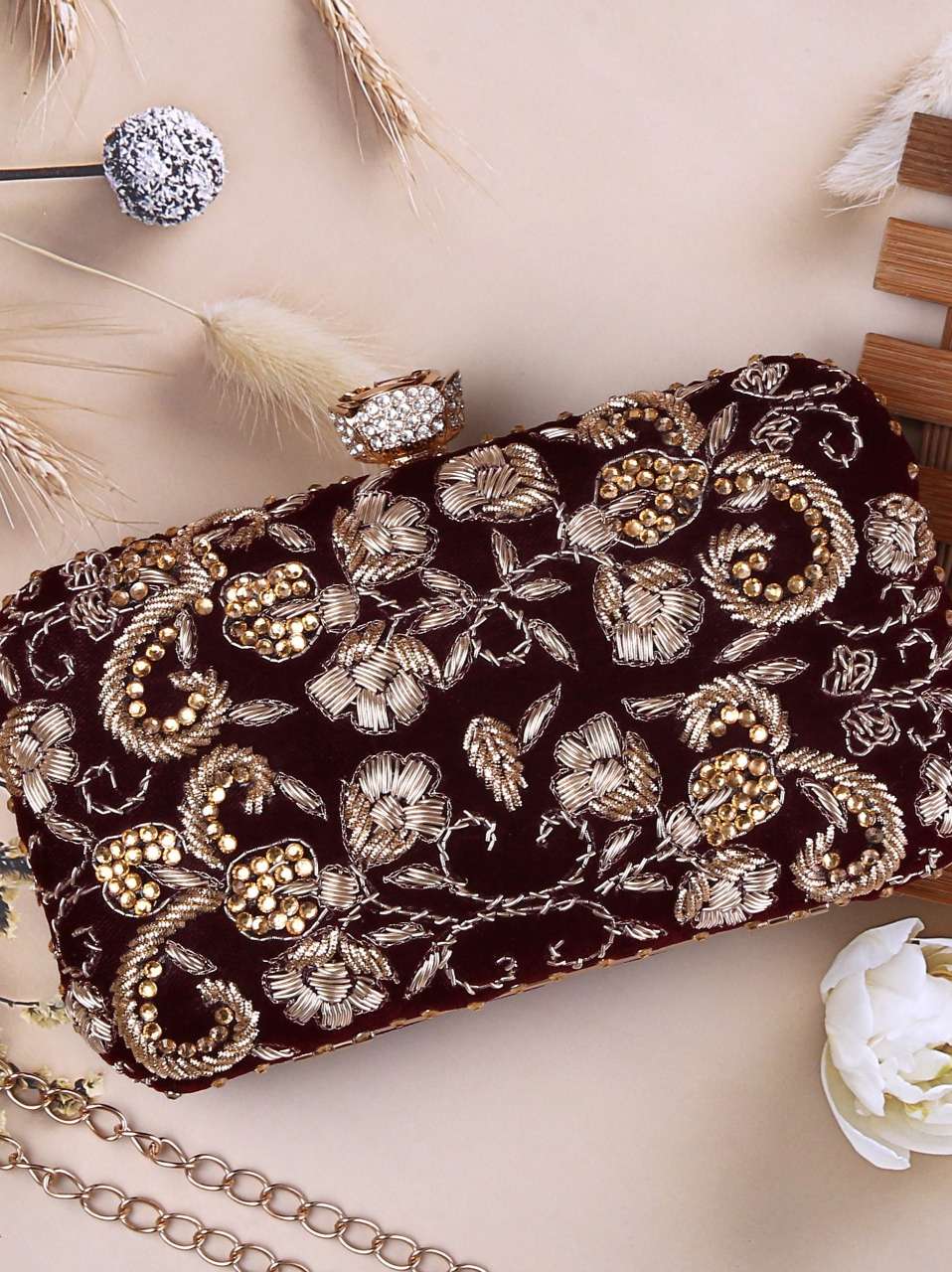 dbfashionvilla desinger maroon zardozi clutch box - 18510399 - Standard Image - 2