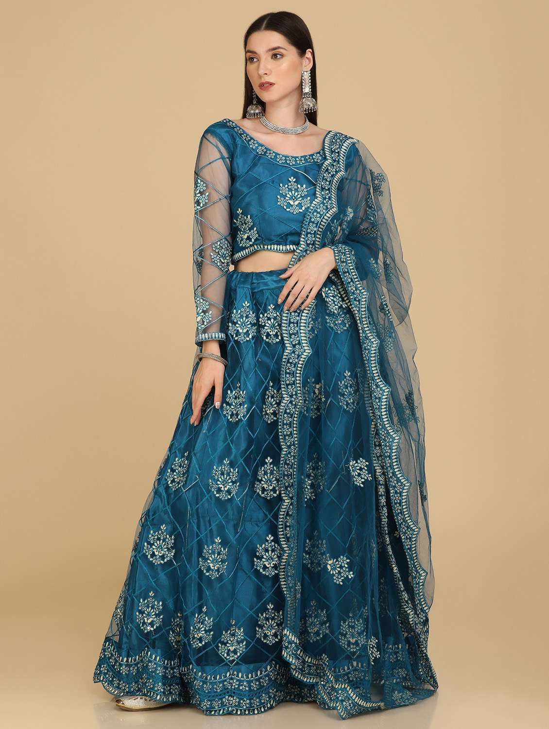 embroidered flared lehenga - 18510547 - Zoom Image - 0