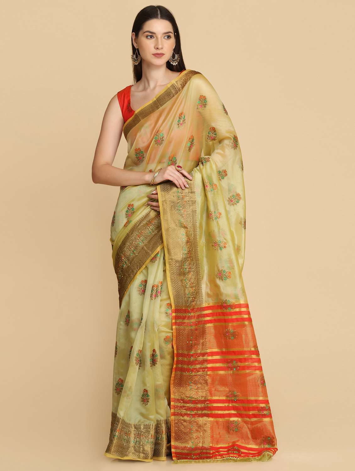 self design woven saree with blouse