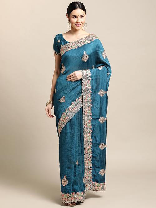 women's embroidered saree with blouse - 18512416 - Standard Image - 0