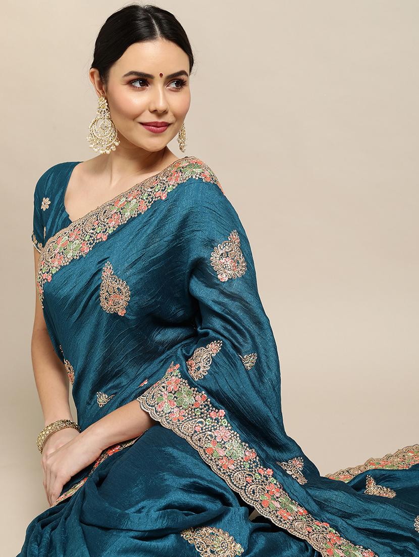women's embroidered saree with blouse - 18512416 - Standard Image - 2