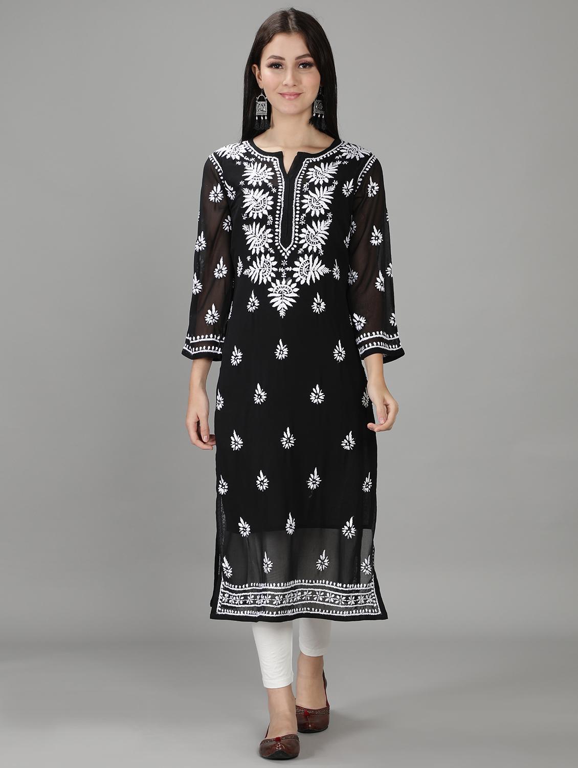 chikankari work straight kurta - 18512709 - Zoom Image - 0